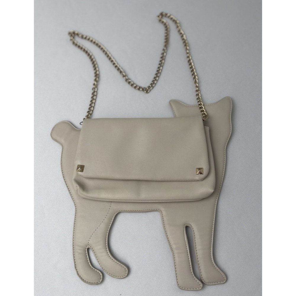 White Cat Shaped Shoulder Purse Gold removable Chain Snap Closure Kidcore Y2K - Picture 5 of 12